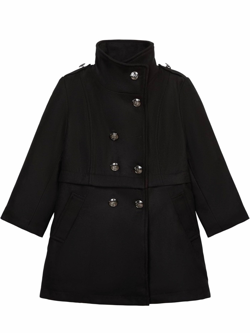 Jessica Simpson Black Double-Breasted Pea Coat with Stand Collar